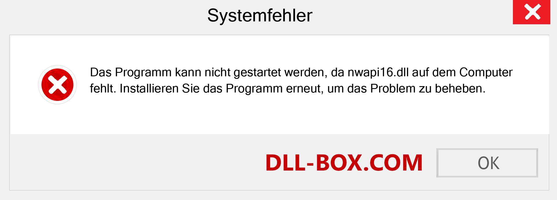 nwapi16.dll-Datei fehlt?. Download für Windows 7, 8, 10 - Fix nwapi16 dll Missing Error unter Windows, Fotos, Bildern